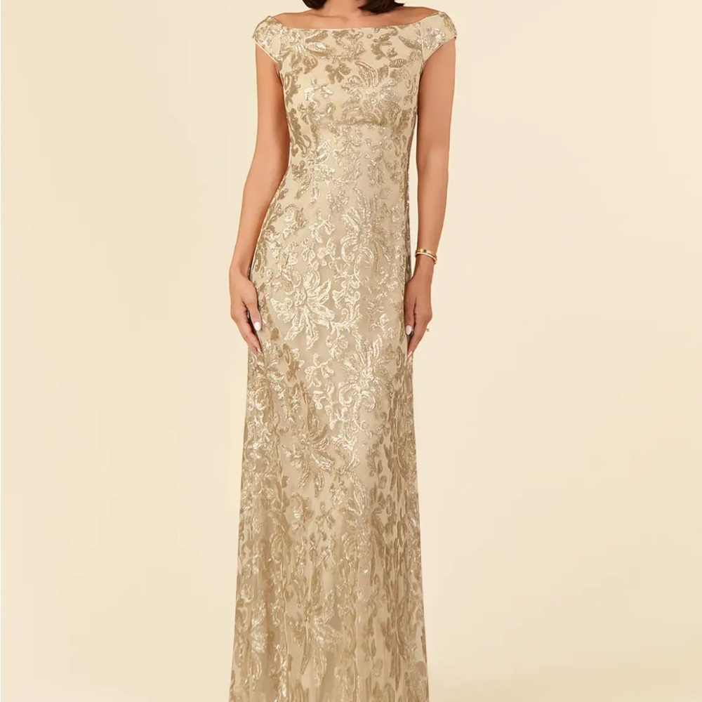 AZAZIE Champagne A-Line Off the Shoulder Lace Dress Bridesmaid Mother of Bride